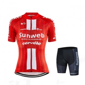 Set Wielershirt + Fietsbroek Kort 2020 Team Sunweb Dames N001